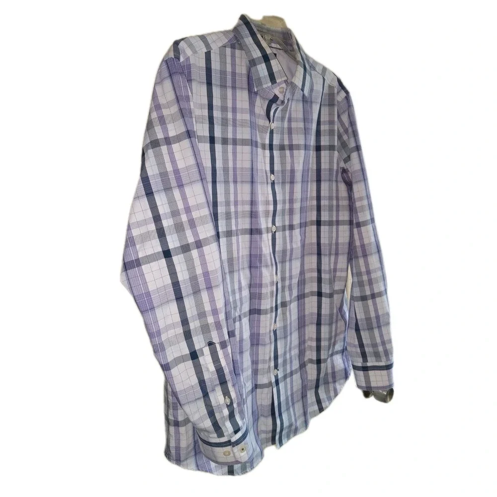 BANANA REPUBLIC Camden Fit Cotton Purple Grey‎ Check Dress Shirt Medium Office
